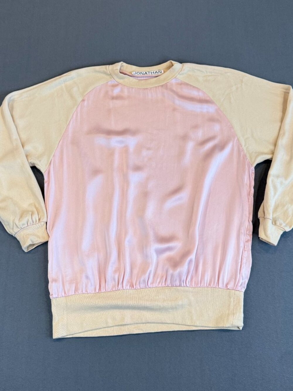 Jonathan Pink Satin Panel Sweater Cream Raglan Sleeve Colorblock Large